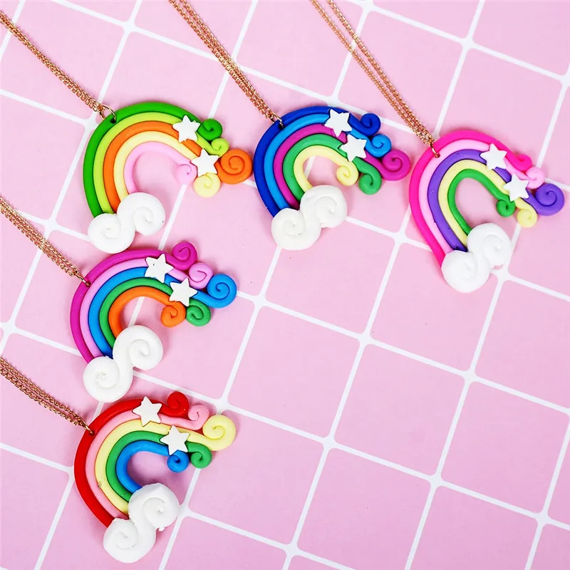 

1pc Cute Randomly Send Colorful Rainbow Cloud Pendant Necklace for Girls Kid Party Accessories Necklace Jewelry Gifts