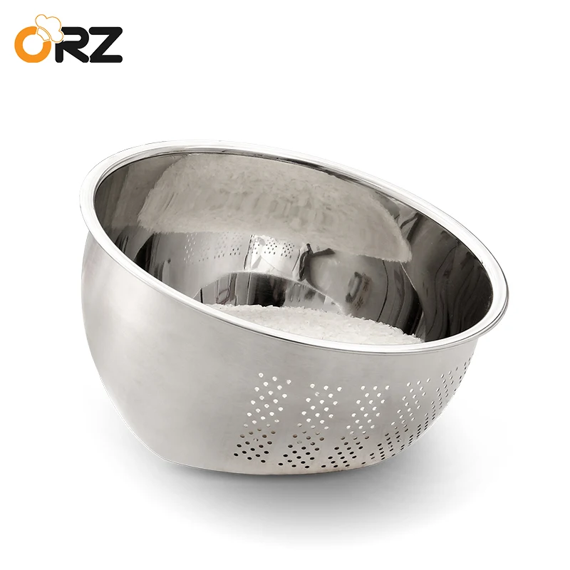 

ORZ 304 Stainless Steel Wash Rice Strainer Colander Sieve Fruit Vegetable Grains Washing Bowl Basket Kitchen Drainer Cooking