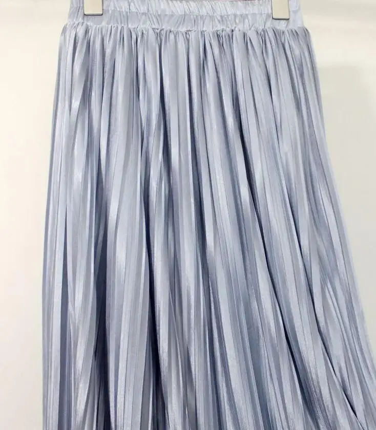Mikialong/юбка из металлического атласа, Женская длинная Плиссированная юбка с высокой талией, осенне-зимняя винтажная юбка Jupe Femme Saia Midi - Цвет: Серый