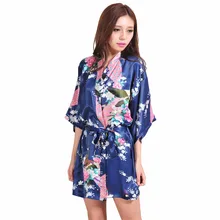 Темно-синие Sexy Мини Леди Лето банный халат платье шелк район кимоно юката платье цветок ночное Размеры размеры s m l xl XXL, XXXL a009