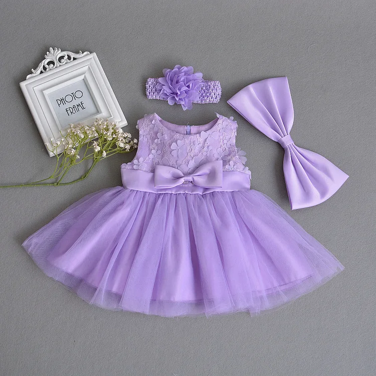 Baby Girls Dress Purple Lace Flower Clothes Wedding Party Gown Infant Dresses Newborn 1 Year Birthday Baby Dress Girl Clothes