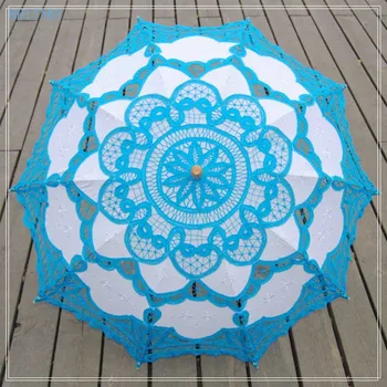 

BRITNRY Fashion Handmade Sun Umbrella Cotton Wedding Umbrella Lace Embroidery Blue with White Umbrella Wedding Accessories