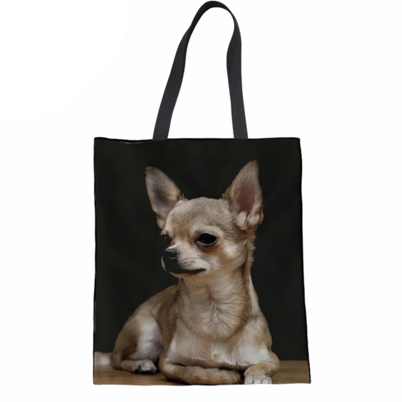 

Canvas Coth Bag Lady Girls Casual Handbag for Women Fashion Shopping Bag Female 3D Puppies Chihuahua Bags For BeachBags