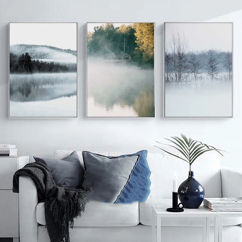 

Nordic Tree Lake Sea Landscape Poster Canvas Art Printed Painting Modern Giclee Pictures Living Room Wall Decorative No Framed