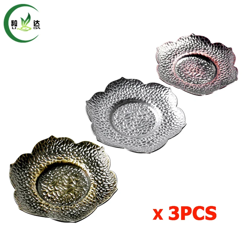 3pcs Plum Blossom Metal Tea Cup Tray Oolong Tea Tray Green Tea Cup Mat
