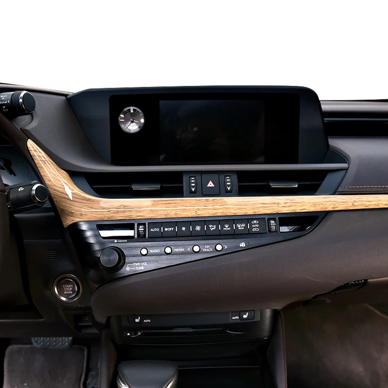 QHCP Car Dashboard Trim Strip Center Console Trims Stickers ABS Wood Grain Carbon Fiber Black 2Pcs For Lexus ES200 260 300H 2018