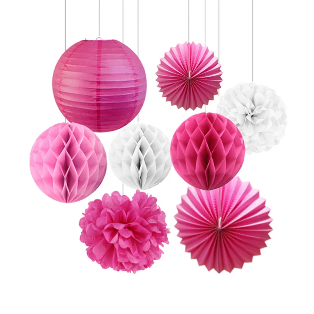 Blanc-Rose-Fuchsia-8-pc-D-coratif-En-Nid-D-abeille-Papier-Artisanat-Ensemble-pour