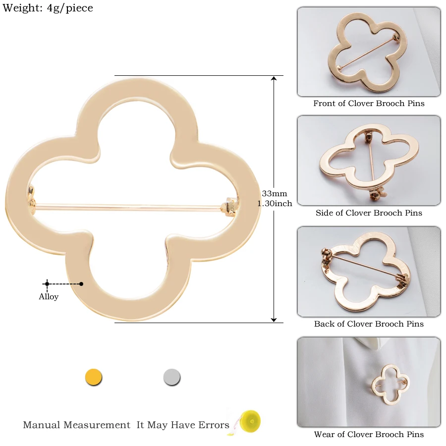 Прекрасный клевер Броши на воротник для женщин аксессуары золотистый, серебристый, простой, гладкий цветок брошь булавки металлические мужские ювелирные изделия подарок