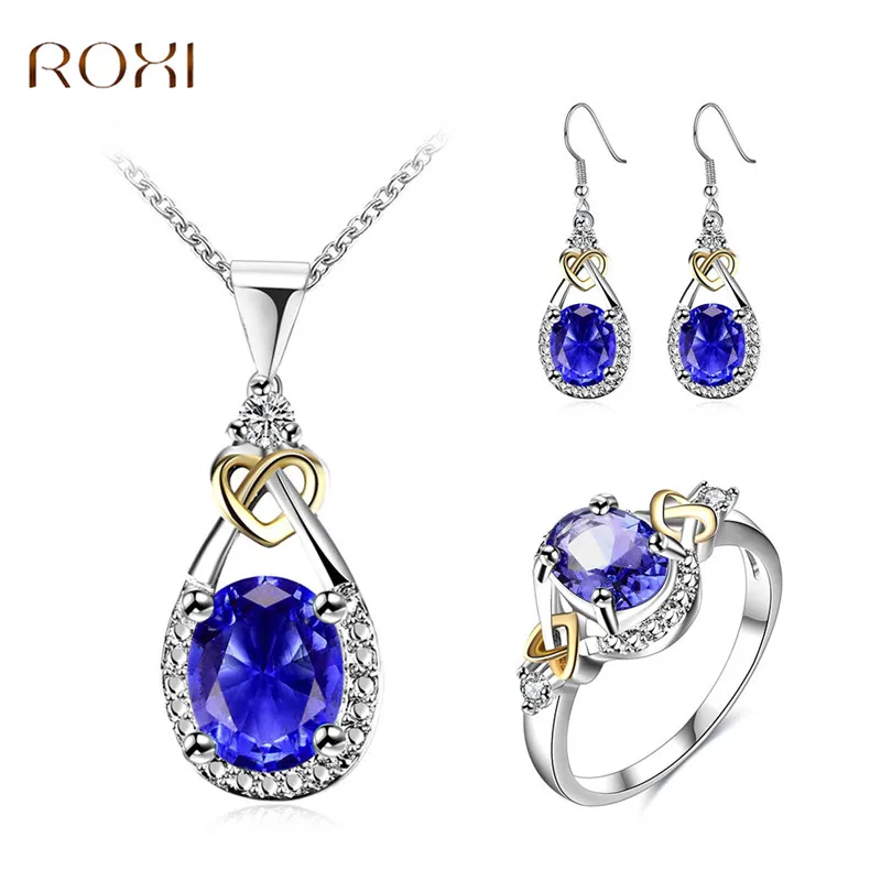 

ROXI Jewelry Sets Charms Necklace Pendants Drop Earrings Rings Purple Rhinestones Jewelry Sets for Women parure bijoux femme