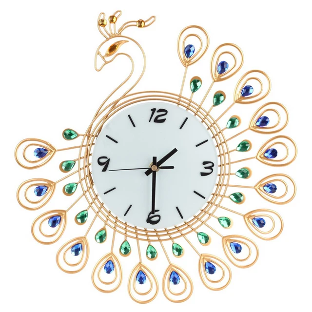 Best Offers New Large Peacock Crystal Wall Clock Metal Rhinestone Needle Digital Hanging Watch Living Room Decoration