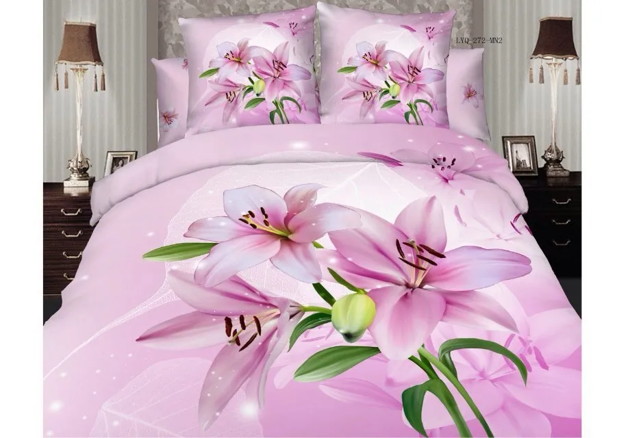 cotton mordern design pink lily flower floral pattern printed bedlinen
