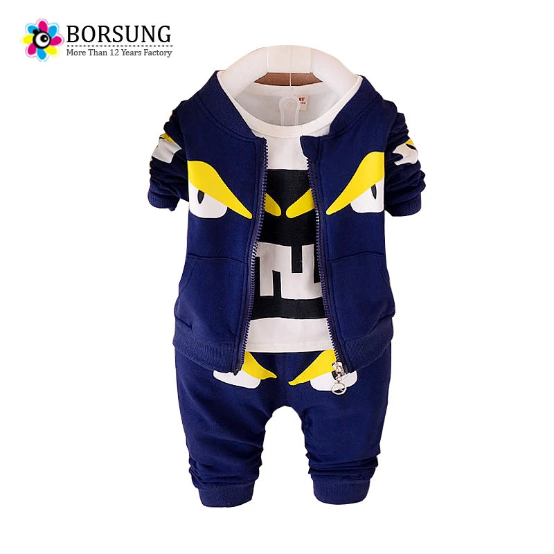 

BORSUNG Toddler Boys Autumn Clothing Set For Kids Boy Boutique Monster Print Tracksuit Coat+T-shirt+Pants 3ps Suits Baby Clothes