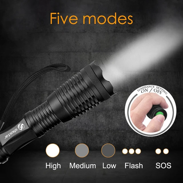 Waterproof LED flashlight T6/L2 8000 lumens torch Zoomable flashlight 5 switch modes light with 18650 battery + charger