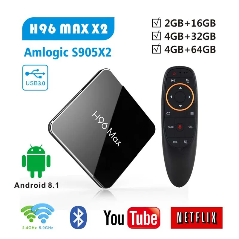 

Android 8.1 Smart TV BOX H96 MAX X2 Amlogic S905X2 2g/4g ram 16g/32g/64g rom 4K HD Media Player 2.4G&5G Wifi YouTube Set Top Box