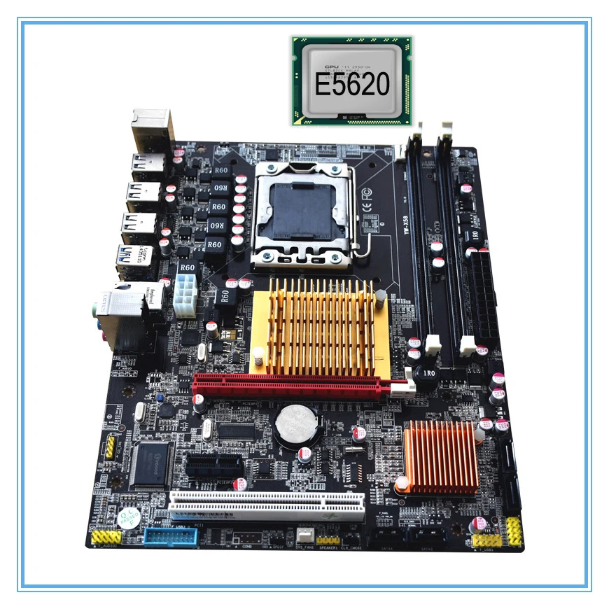 

New Desktop Motherboard X58 with E5620 set LGA 1366 2*ddr3 ecc ram 6*USB2.0 2*USB3.0 ATX 240*195mm mainboard