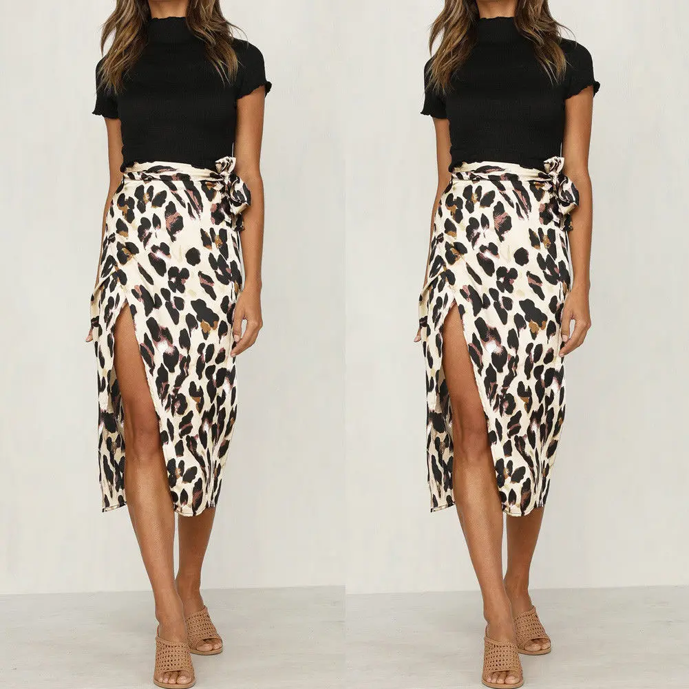 

Women High Waisted Leopard Bodycon Slit Ladies Summer Long Maxi Skirt 2019 Skinny Summer Women Evening Party Club Skirt