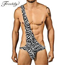 Мужское боди на одно плечо, Манкини, купальный костюм, Мужская эластичная полосатая одежда с принтом зебры, хлопковое сексуальное нижнее белье, боди, нарядный костюм