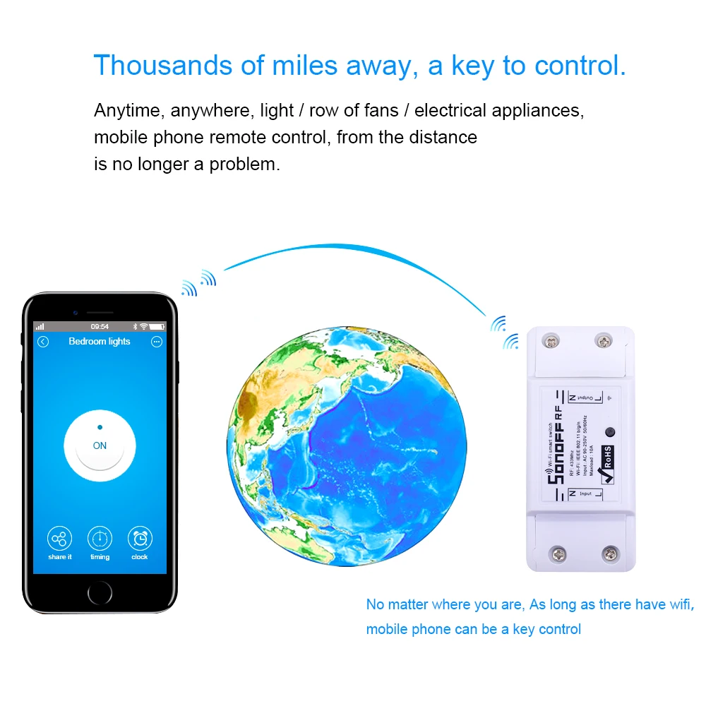 Tead Sonoff RF Wi-Fi Smart switch 433MHZ RF receiver интеллектуальный пульт дистанционного беспроводного управления для смарт-дома 10A 2200W (Фото 1) ТВ-приставки Tead Sonoff RF Wi-Fi Smart switch 433MHZ RF receiver интеллектуальный пульт дистанционного беспроводного управления для смарт-дома 10A 2200W (Фото 1)