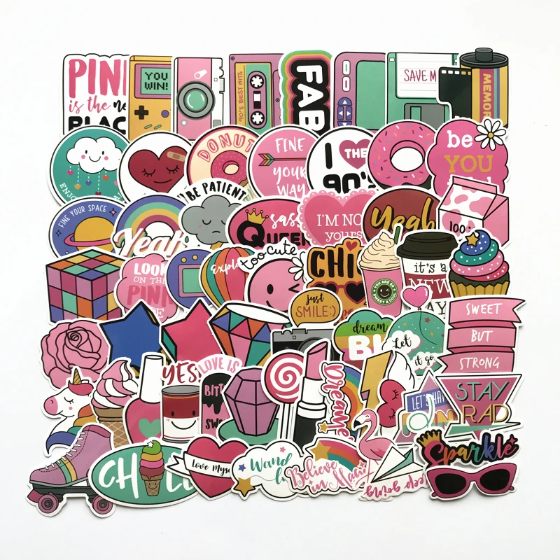 TD ZW 60Pcs/lot Pink Lovely Cartoon Stickers For Snowboard Laptop Luggage Car Fridge DIY Styling Vinyl Home Decor Pegatina TD ZW 60Pcs/lot Pink Lovely Cartoon Stickers For Snowboard Laptop Luggage Car Fridge DIY Styling Vinyl Home Decor Pegatina