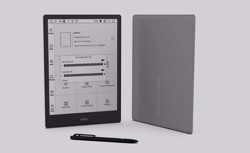 Новая модель BOOX NOTE PRO для чтения электронных книг 4G/64G Android 9 e ink спереди светильник