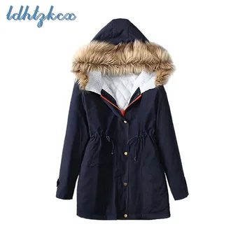 

LDHTZKCX Solid Color Large Size Long-sleeved Feathers Hooded Parkas Female 2018 Autumn-winter New Fashion Long Cotton Coat CX370