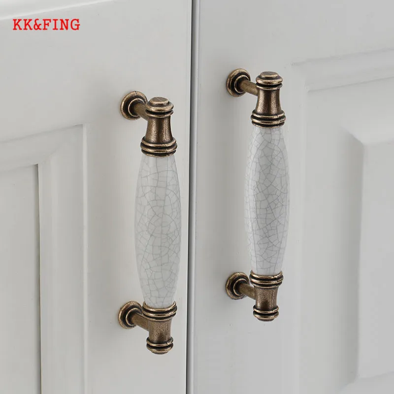

KK&FING Antique Crack Ceramic Handles For The Kitchen Cupboard Drawer Knobs Wardrobe Door Pulls Furniture Handle Hardware