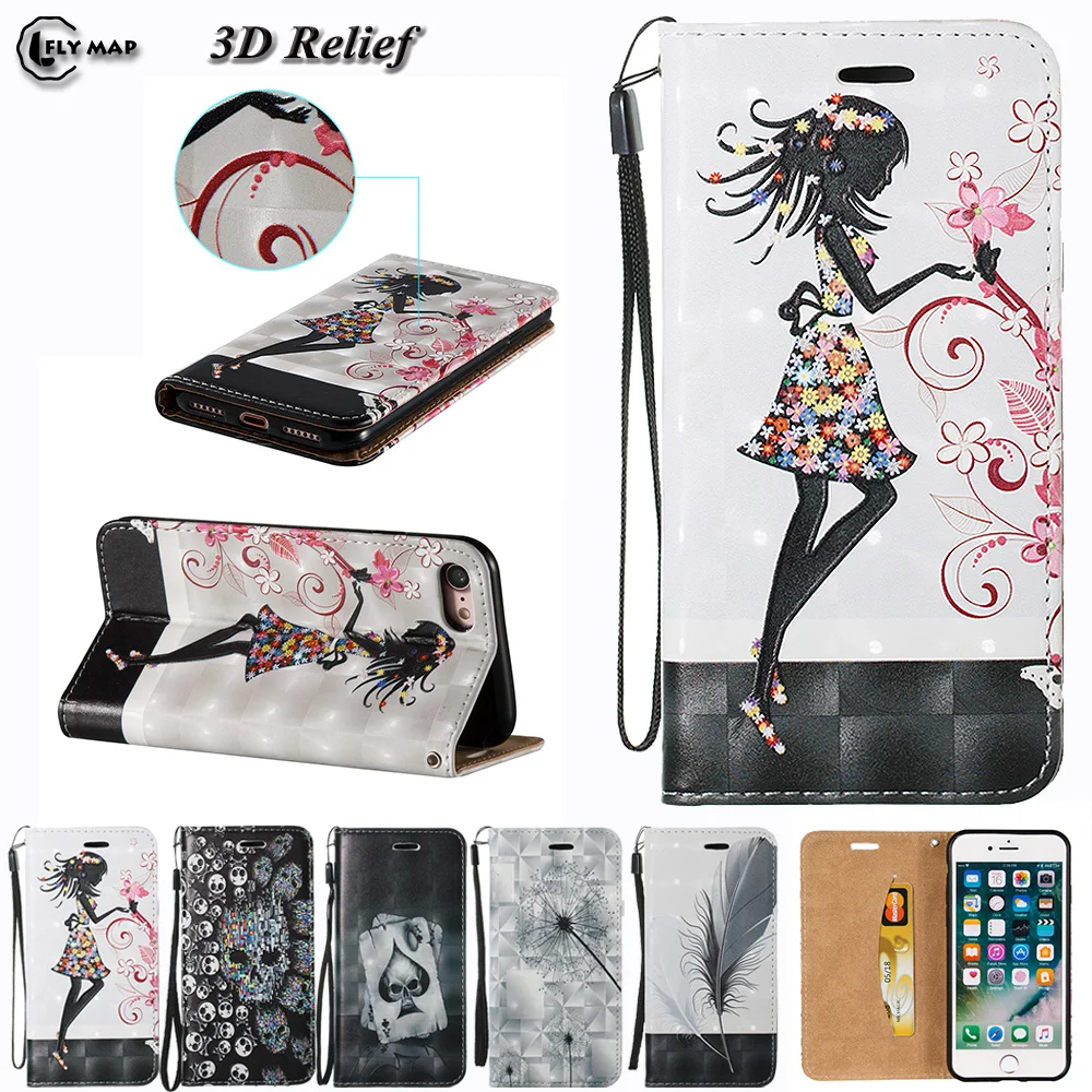 Koop 3D Relief Case Voor APPLE iPhone 7 8 4.7 Flip Portemonnee Mobiele telefoon PU lederen Cover Coque Voor APPLE i Phone7 Phone8 Shell Tas
