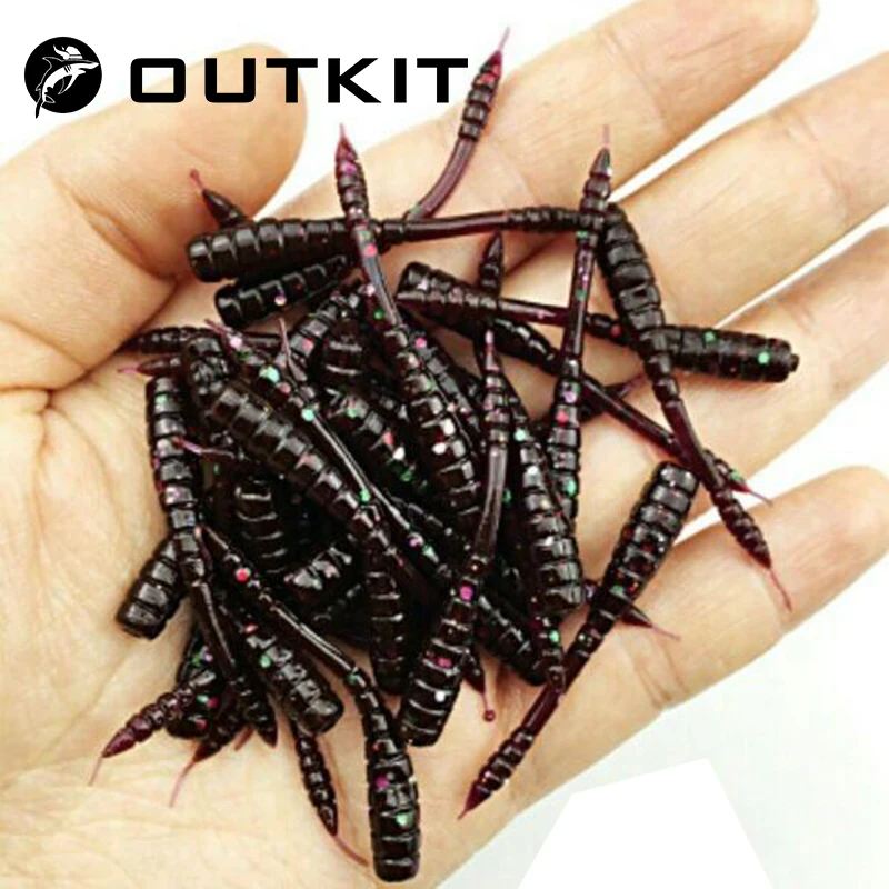 OUTKIT 10 pcs/lot 4.5cm 0.45g soft Worms Fishing Lure with salt smell 7 colors are available Lifelike Fishy Smell mini bait
