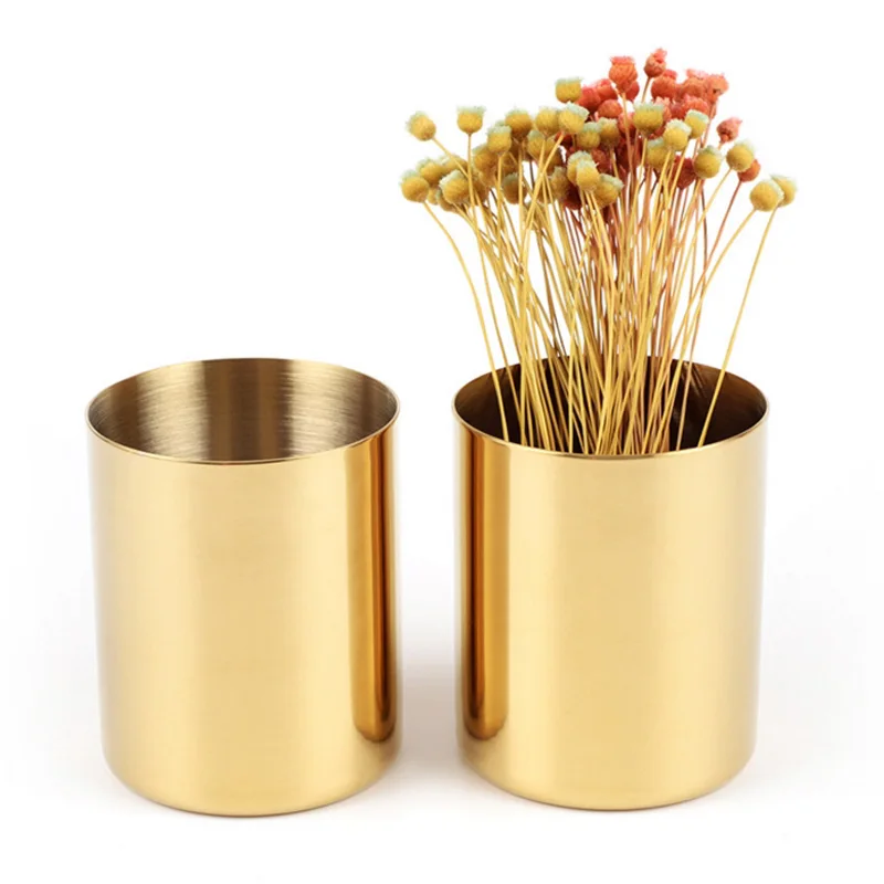 

Gold Stainless Steel Cylinder Pen Holder for Desk Organizer Stand Multi Function Pencil Pot Office Decor Supplies Europe Pot Cup