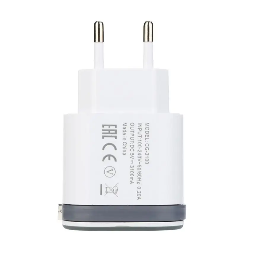 Светодиодный USB 2 порта 5 в 3.1A настенное домашнее зарядное устройство переменного тока для путешествий адаптер+ Micro USB дата зарядки кабель ЕС вилка для samsung S7