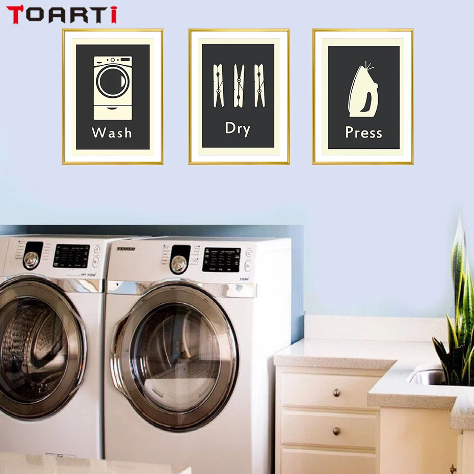 

Laundry room decoration wash dry press clothes canvas poster and prints wall art painting modular picture murals chart for home