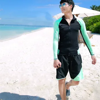 

Men's Long Sleeve Shirt+Trunks UV Sun Protection Compression Zipper Rash Guard Swimwear Plus Size Men Beachwear Swimming Suits