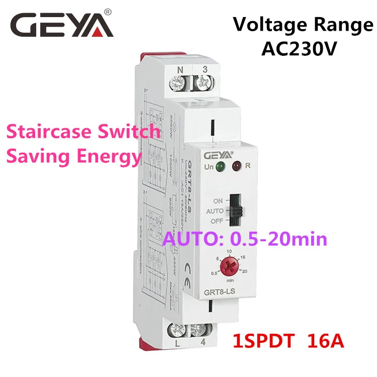 

10PCS Free Shipping GEYA GRT8-LS Din rail Staircase Switch 230VAC 1SPDT 16A Automatic Staircase Lighting off Delay Relay