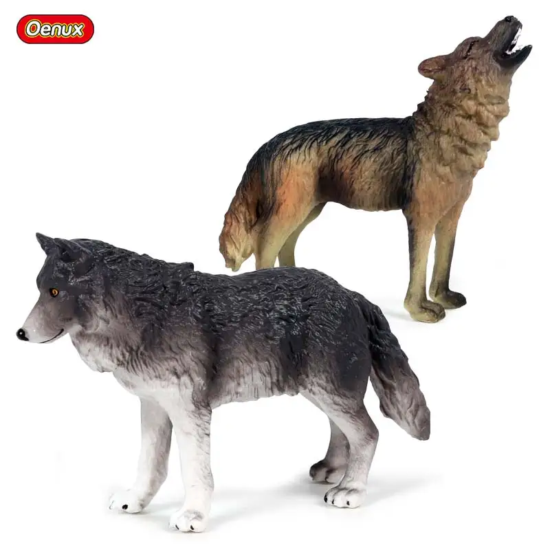 

Oenux 2Pcs Lifelike Wild Animals Gray Wolf Action Figures Simulation Wolves Beast Animal Model PVC Figurines Education Kids Gift