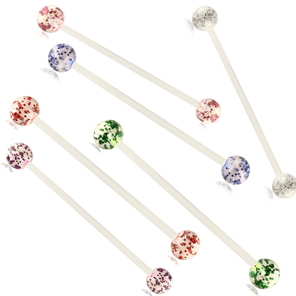 

14G 38mm Pregnancy Maternity Flexible Belly Button Rings Retainer Bioplast Long Belly Rings Navel Bar Body Piercing Set of 1-6pc