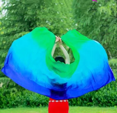 Новая горячая танец живота вуаль из натурального шелка танцоров ручной бросок шарф шаль градиент яркий цвет 200 см 250 см дешево - Цвет: as picture