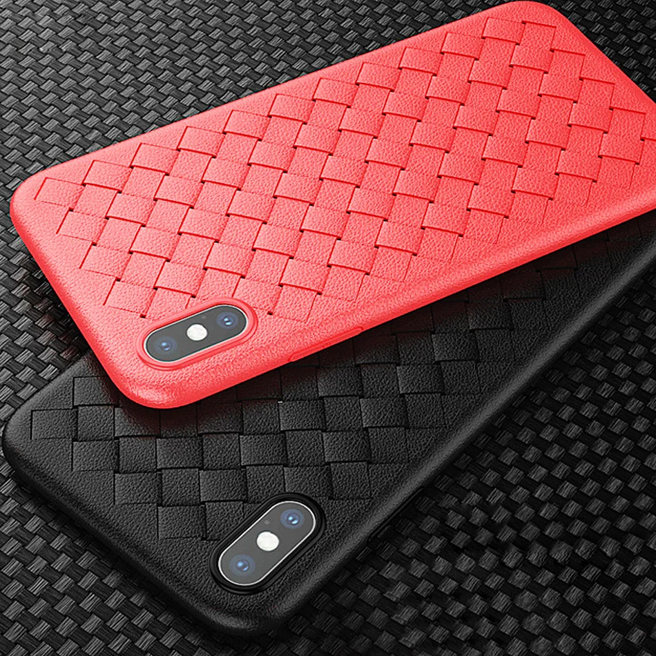 

KOLPLER Super Soft Phone Case For iPhone XS Max XR Luxury Grid Weaving Cases For iPhone 2018 XS XR Radiating Cover Silicone Case