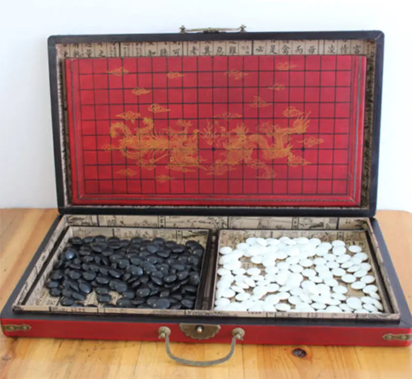 

Chinese Go Game Set Leather Box Goban Board and Stone