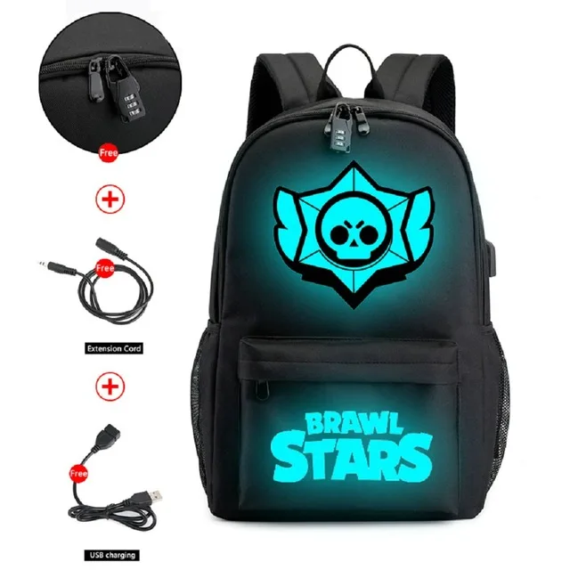 

Brawl Stars Bookbag Backpack USB charging Canvas School Bags Shelly Colt Nita Bull Jessie Brock Mochila laptop packbag