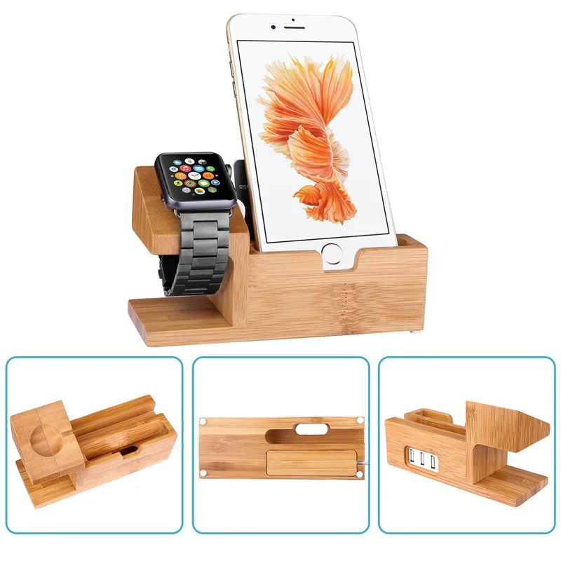 

Bamboo Wood Charger Station for Apple Watch Charging Dock Station Charger Stand Holder for iPhone 5s 6 Dock Stand Cradle Holder