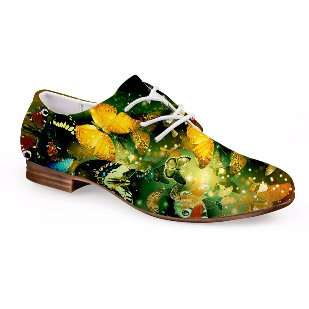 

2018 New Fashion Oxfords Shoes for Woman 3D Butterfly Printed Women Casual Lacing Leather Shoes Female Shoes Flats