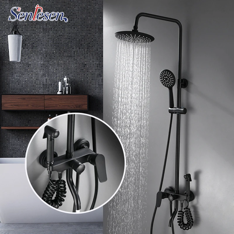 Senlesen Blacken Shower Faucet ABS Head and Hand Spray 3-ways Switch Cold Hot Water Mixer Tap Para Bathroom | Обустройство дома