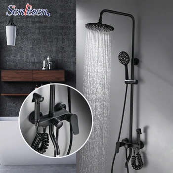 

Senlesen Blacken Shower Faucet ABS Shower Head and Hand Spray 3-ways Switch Cold and Hot Water Mixer Tap Para Bathroom