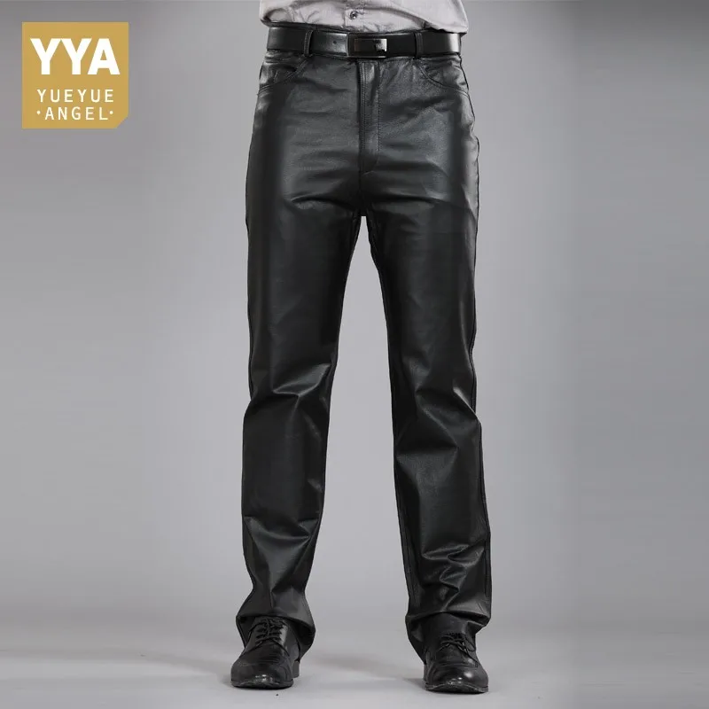 

Casual Pants Men Genuine Leather Winter Streetwear Korean Fashion Fleece Lining Trousers Motorcycle Sheepskin Straight Warm Male