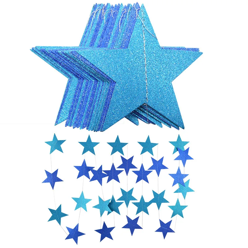 4 Meters Glitter Gold Silver Stars Paper Garland for Wedding Birthday Party Decoration Backdrop Photo Prop Christmas Tree Decor