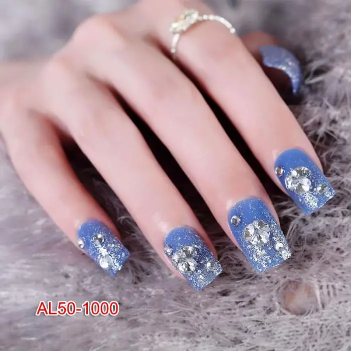 24 шт синие поддельные ногти невесты накладные ногти блестящие Типсы для ногтей с клеем ногти АРТ аксессуары@ ME88