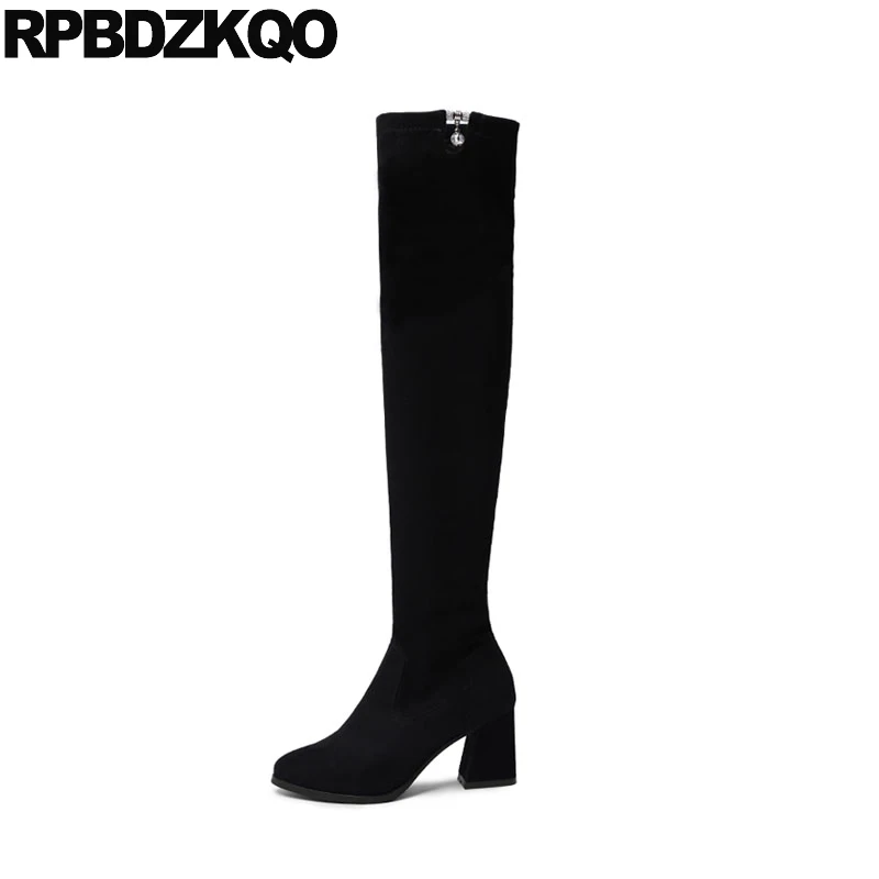 

Fur Suede Winter Rhinestone Slim Thigh Women Boots Long High Chunky Knee Over The Fashion Heel Black New Chinese 2017 Female