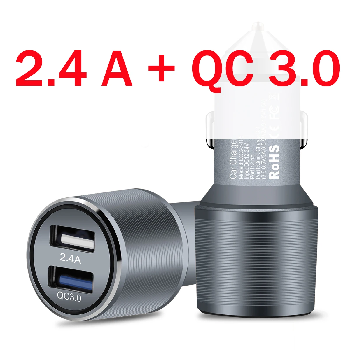 Зарядное устройство QC Quick Charge 3,0, двойной автомобильный адаптер, прикуриватель, автомобильное зарядное устройство для мобильного телефона Xiaomi iPhone X 8 7 4 5 6 samsung - Тип штекера: Gray 2.4A