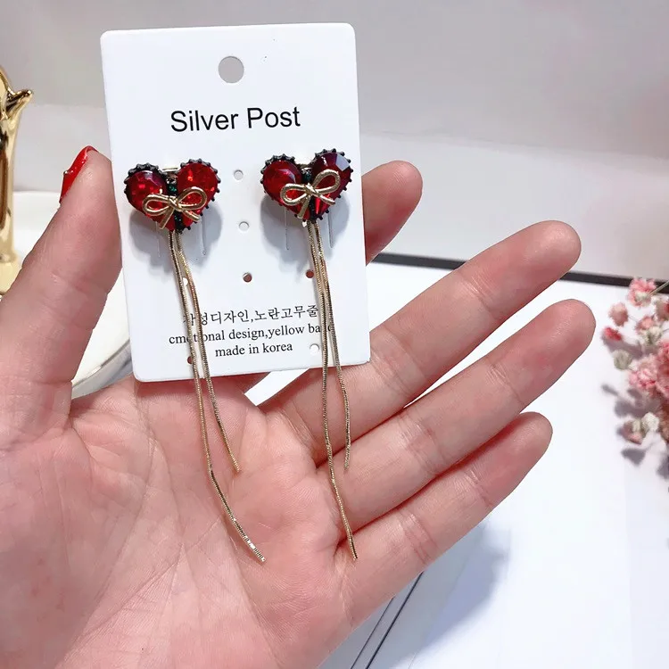 bow heart tassel earring 925 silver post Hypoallergenic fadeless fashion jewelry stud earrings for women girl gift