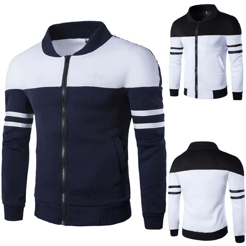 Winter Coat For Men Fashion Casual 2018 Autumn Winter New Zipper Sportswear Patchwork Jacket Long Sleeve Outwear Coat  (2)